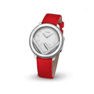 Fendi Run Away Watch 28mm‎ Stainless Steel Red Leather Strap NEW